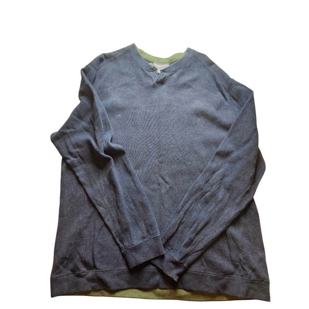 Tommy Bahama Reversible Pullover Mens XL Navy Blue Olive Green Cotton Sweater